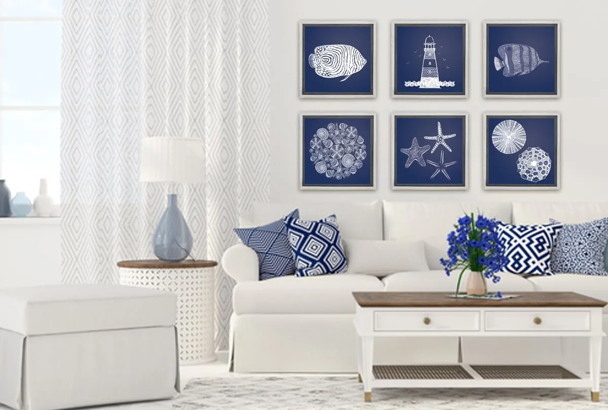 Fish 2 White on Navy | Canvas Wall Art Print