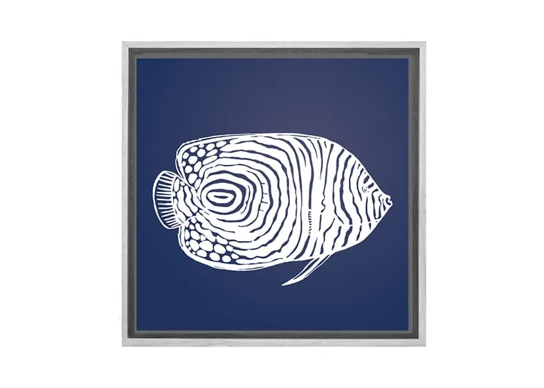 Fish 2 White on Navy | Canvas Wall Art Print