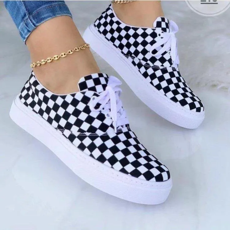 Flat Canvas Shoes Colorful Graffiti Lace Casual Trainers
