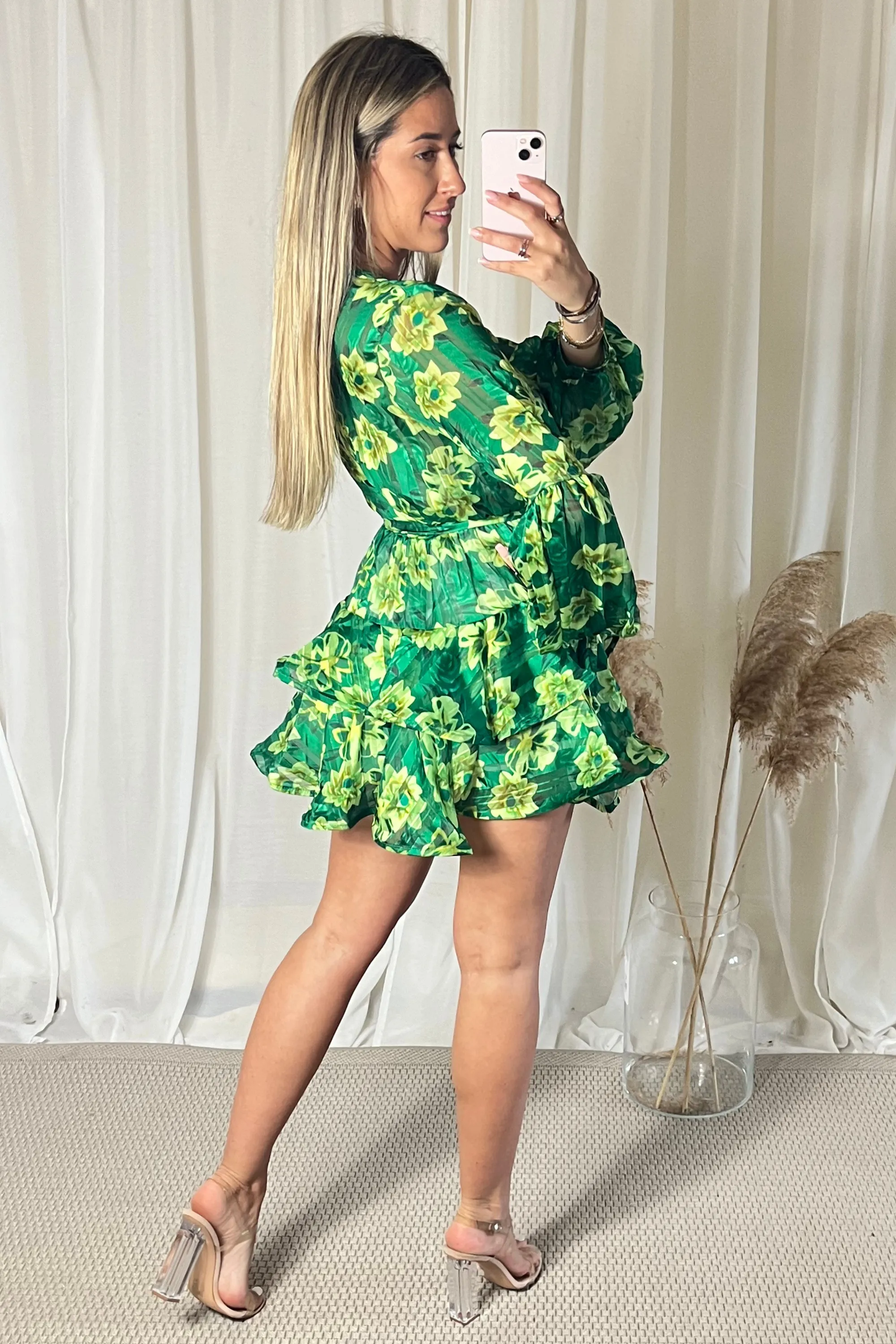 Green Formal Swing Floaty Tiered Dress Mini