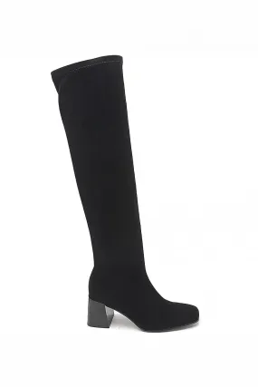 Halley Black Suedette Knee High Boots