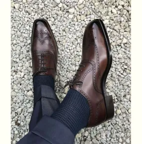 Handmade Leather Dress Shoes, Mens Formal Shoes, Men Wingtip Brogue Brown Shoes