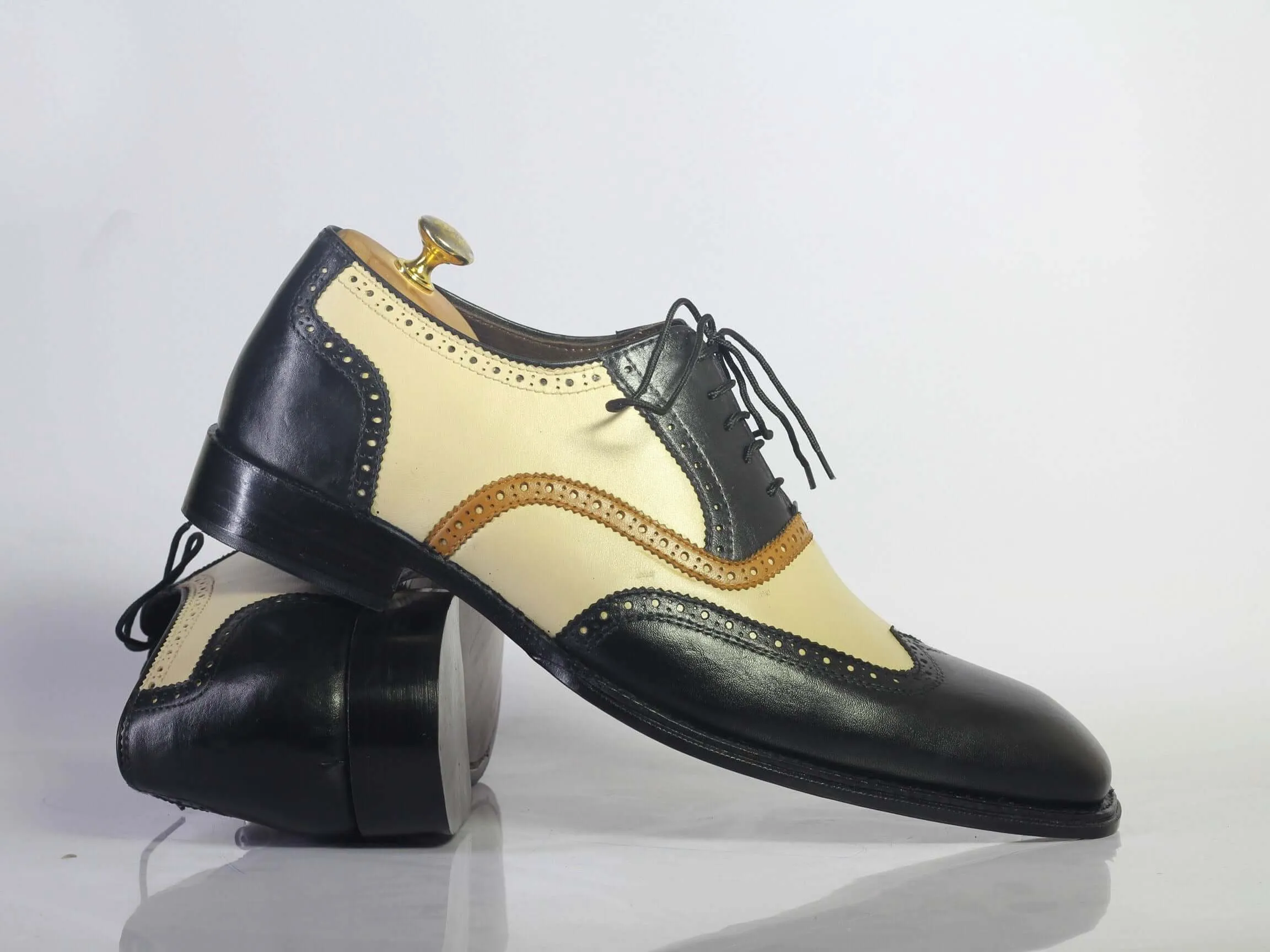 Handmade Men Multi-color Leather Wing Tip Dress Shoes, Men Formal Designer Shoes