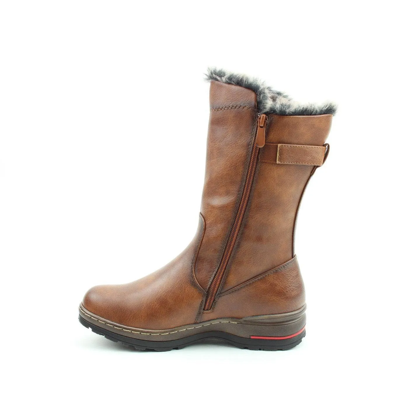 Heavenly Feet Bramble Ladies Dark Tan Vegan Side Zip Mid-Calf Boots