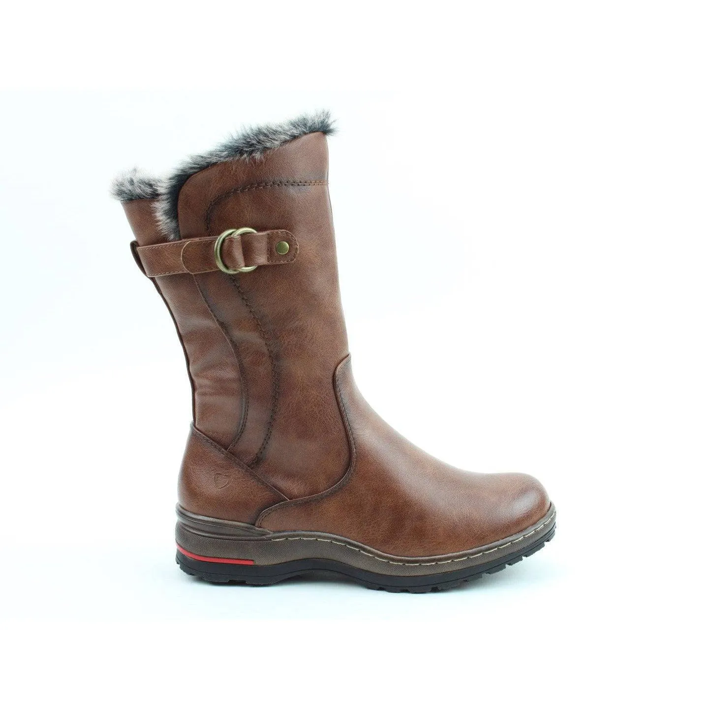 Heavenly Feet Bramble Ladies Dark Tan Vegan Side Zip Mid-Calf Boots