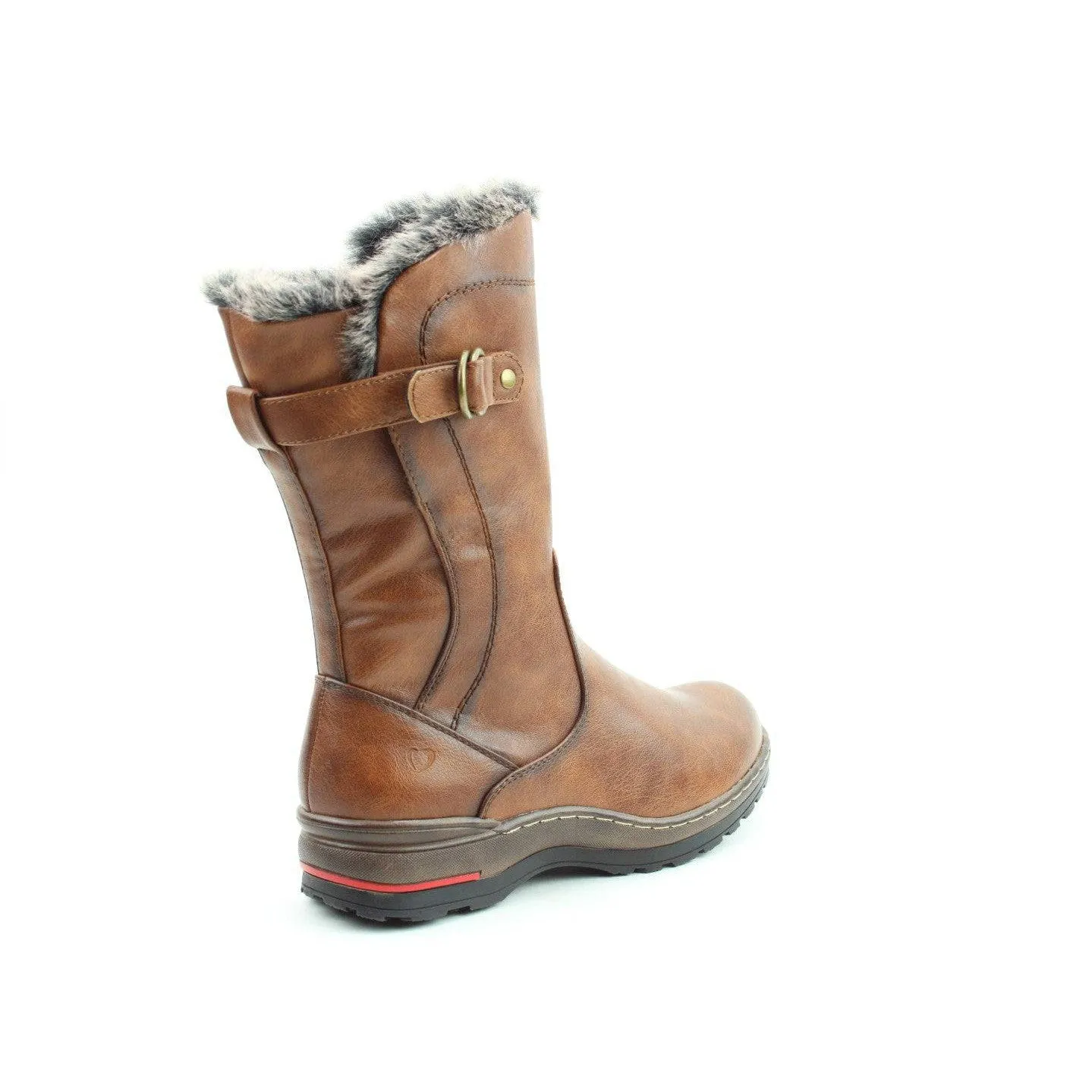 Heavenly Feet Bramble Ladies Dark Tan Vegan Side Zip Mid-Calf Boots