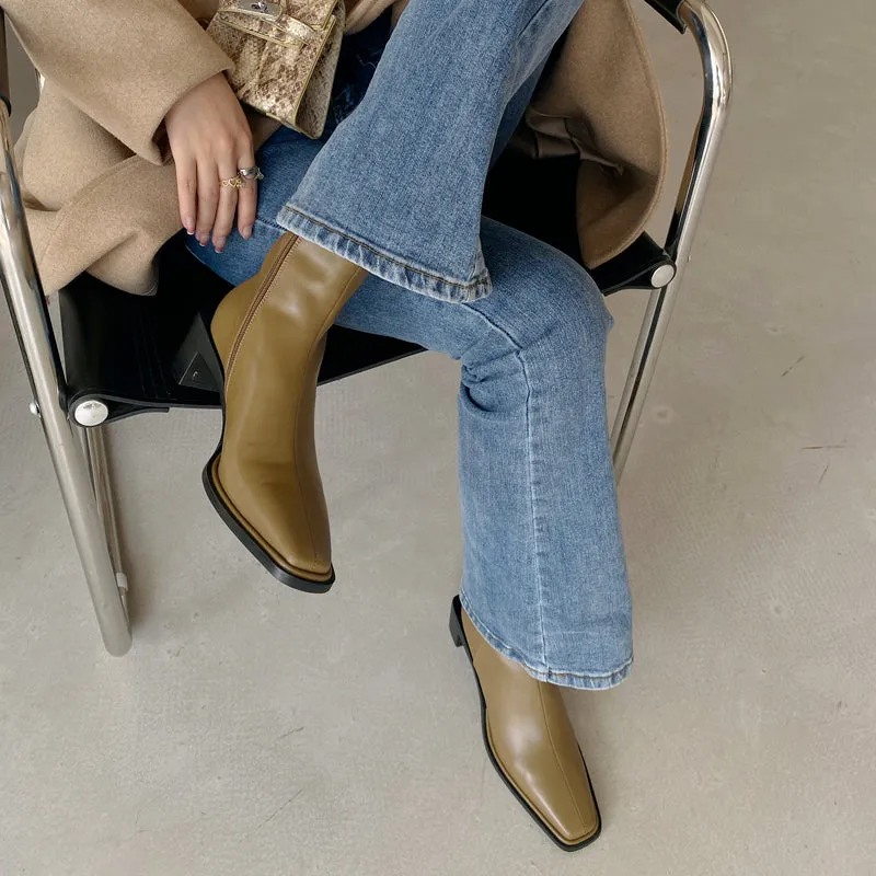 Helen Tan Square Toe Ankle Boots