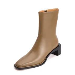 Helen Tan Square Toe Ankle Boots