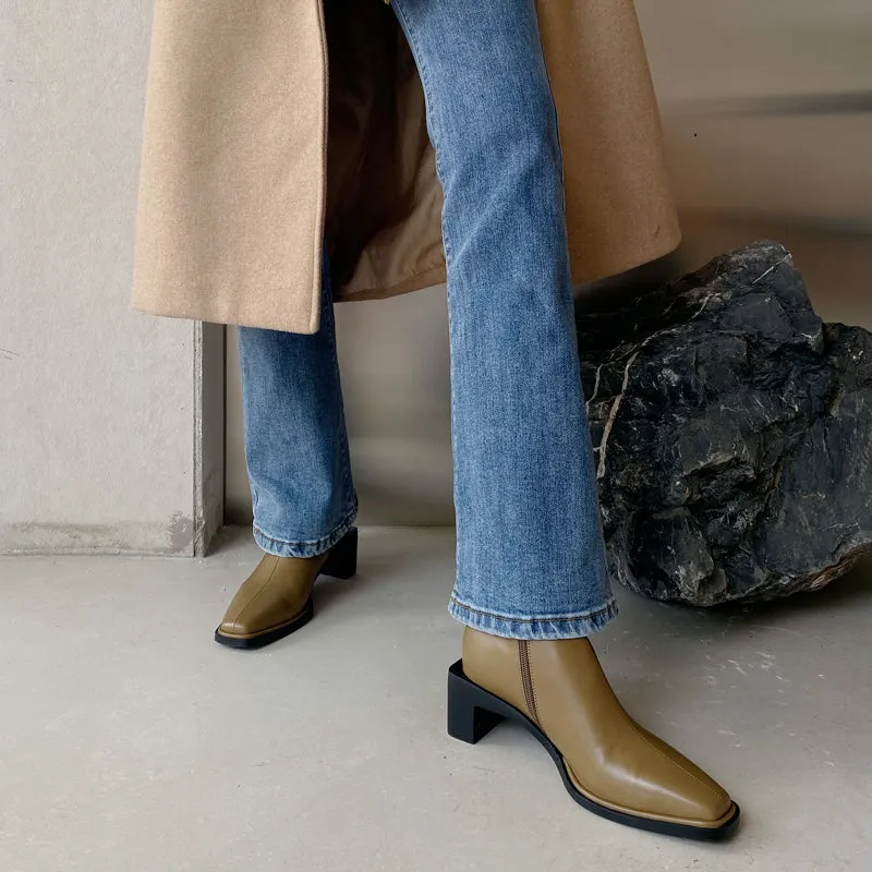 Helen Tan Square Toe Ankle Boots