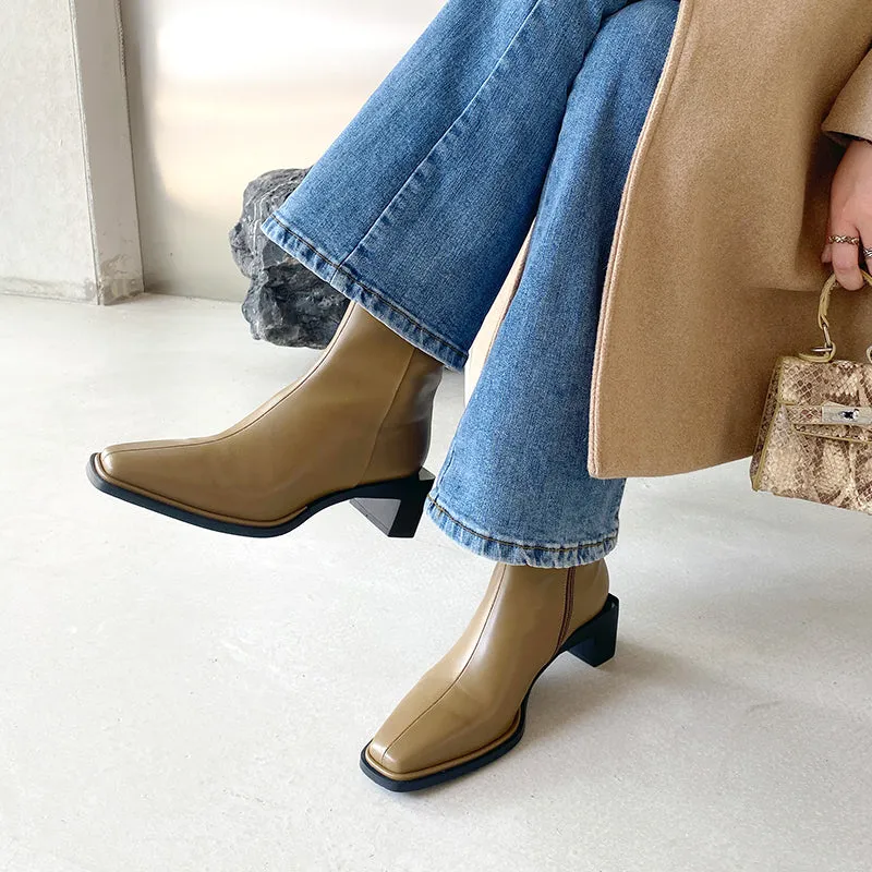 Helen Tan Square Toe Ankle Boots