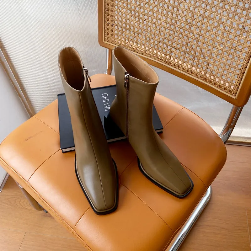 Helen Tan Square Toe Ankle Boots