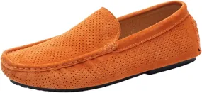 HOOENG Loafer Shoes for Men Hollow Genuine Leather Suede Vamp Round Toe Flexible Resistant Comfortable Soft Driving Slip on (Color : Orange, Size : 9)