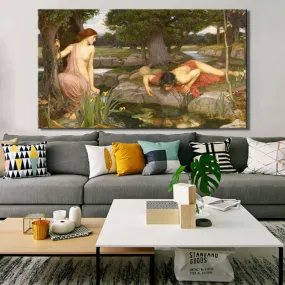 John William Waterhouse's Echo and Narcissus Poster Famous Pre-Raphaelite Paintings Fine Art Canvas Poster Print Classic Wall Art