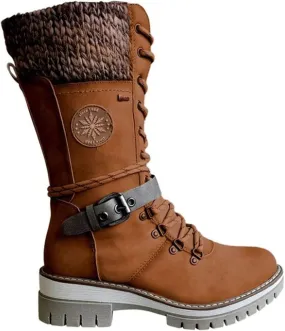 Ladmiple Ankle Boots Women Low Heel Combat Mid-Calf Boots Side Zipper Military Shoes Motorcycle Riding Biker Western Booties 2023