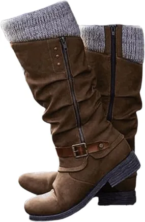 Ladmiple Boots For Women 2024 Low Heel Mid Calf Dress Biker Boots Side Zipper Motorcycle Combat Riding Military Ankle Booties