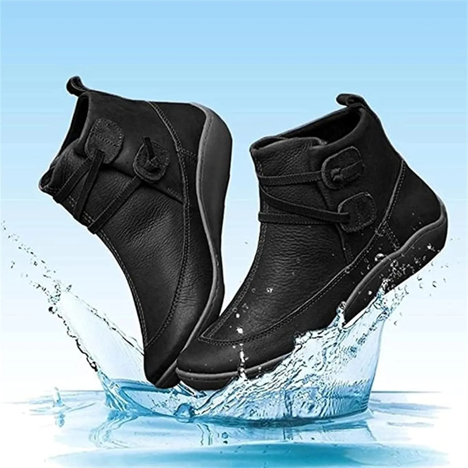 Ladmiple Boots For Women No Heel Fashion Ankle Boots Short Booties Cowboy Cowgirl Western Classic Retro Casual Walking Shoes