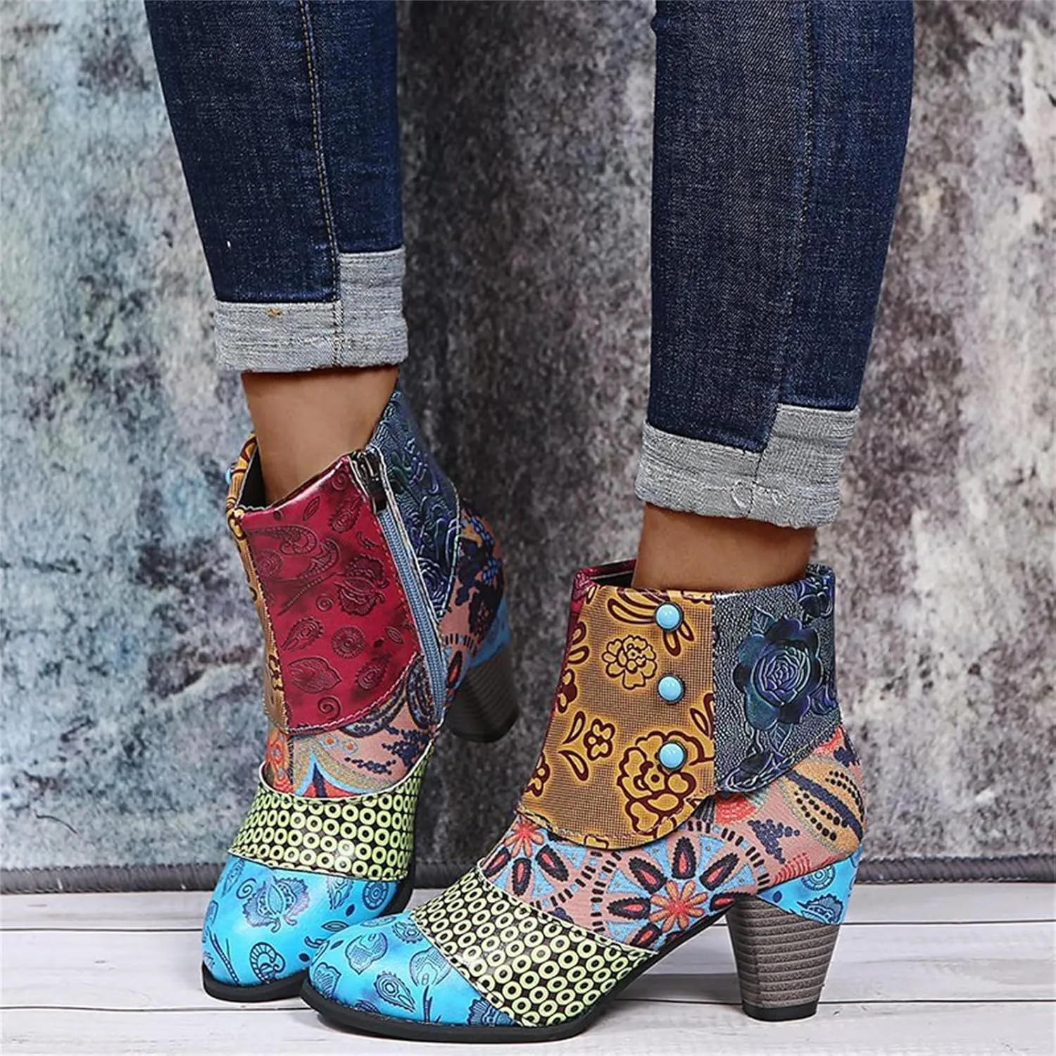Lausiuoe Ankle Boots For Women Dressy Chunky Heel Cowgirl Cowboy Western Short Booties Wide Width Side Zipper Booties