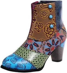 Lausiuoe Ankle Boots For Women Dressy Chunky Heel Cowgirl Cowboy Western Short Booties Wide Width Side Zipper Booties