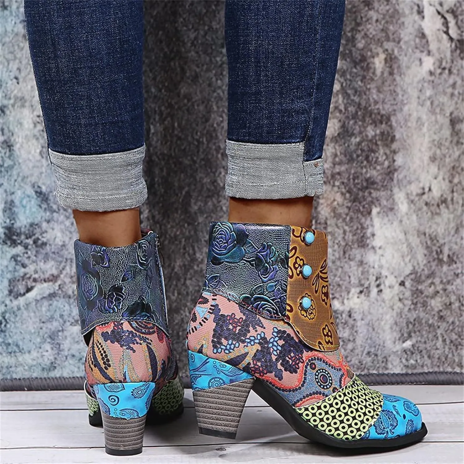Lausiuoe Ankle Boots For Women Dressy Chunky Heel Cowgirl Cowboy Western Short Booties Wide Width Side Zipper Booties