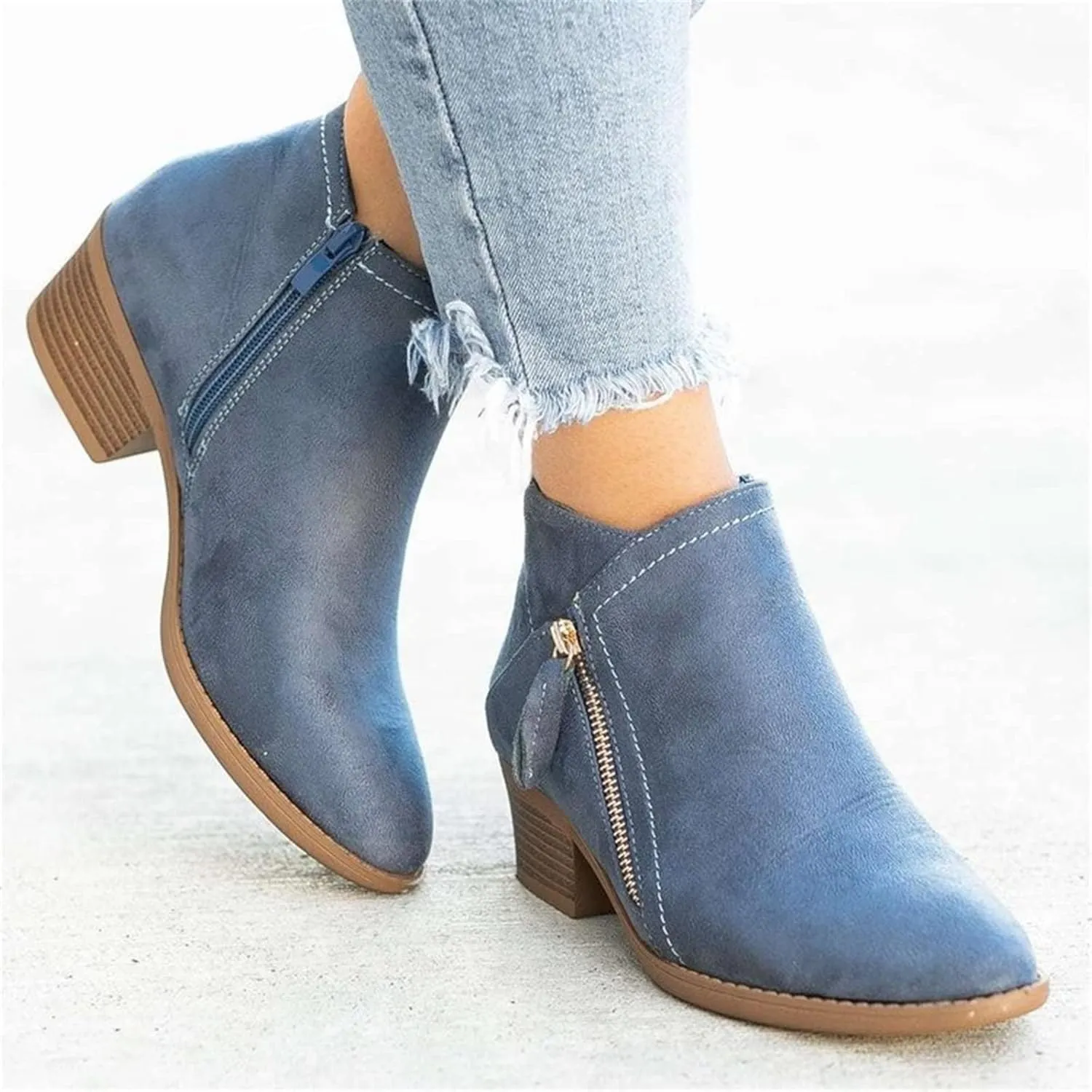Lausiuoe Ankle Boots For Women Dressy Chunky Heel Fashion Short Boots Side Zipper Booties Wide Width Western Shoes