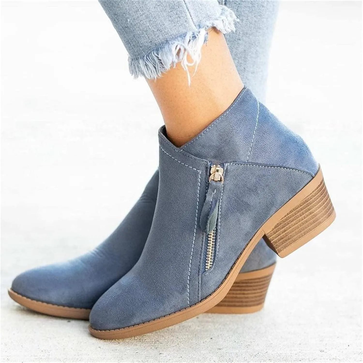 Lausiuoe Ankle Boots For Women Dressy Chunky Heel Fashion Short Boots Side Zipper Booties Wide Width Western Shoes