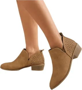 Lausiuoe Boots For Women Ankle Booties Low Heel Cutout Block Stacked Chunky Heel Casual Dressy Slip on Fashion Booties