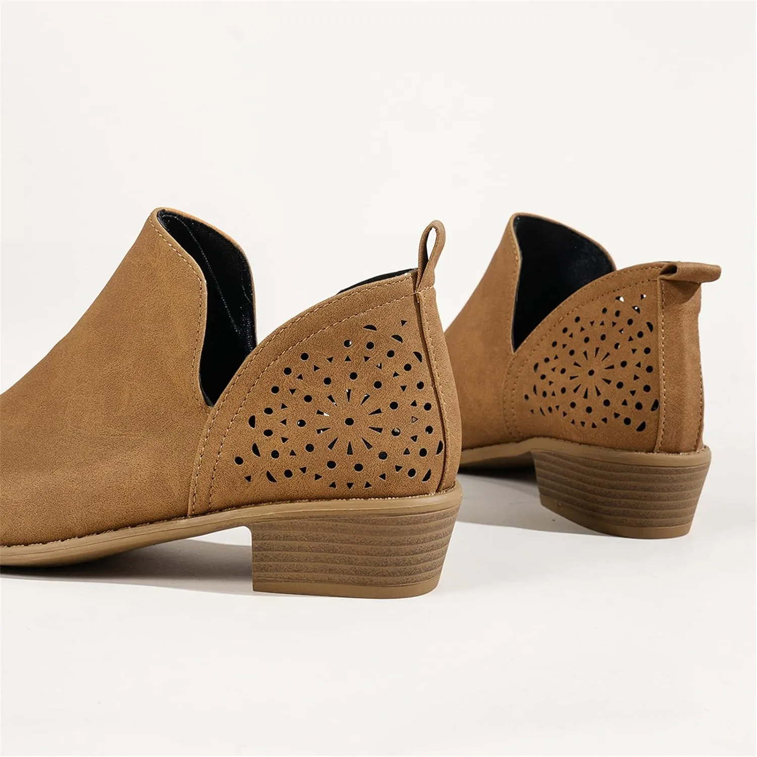 Lausiuoe Boots For Women Ankle Booties Low Heel Cutout Block Stacked Chunky Heel Casual Dressy Slip on Fashion Booties