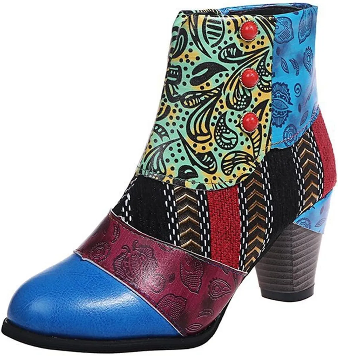 Lausiuoe Boots For Women Cowboy Style Ankle Booties Fashion Toe Stacked Mid Heel Short Boots Side Zipper Western Shoes