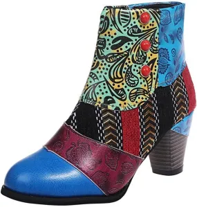 Lausiuoe Boots For Women Cowboy Style Ankle Booties Fashion Toe Stacked Mid Heel Short Boots Side Zipper Western Shoes