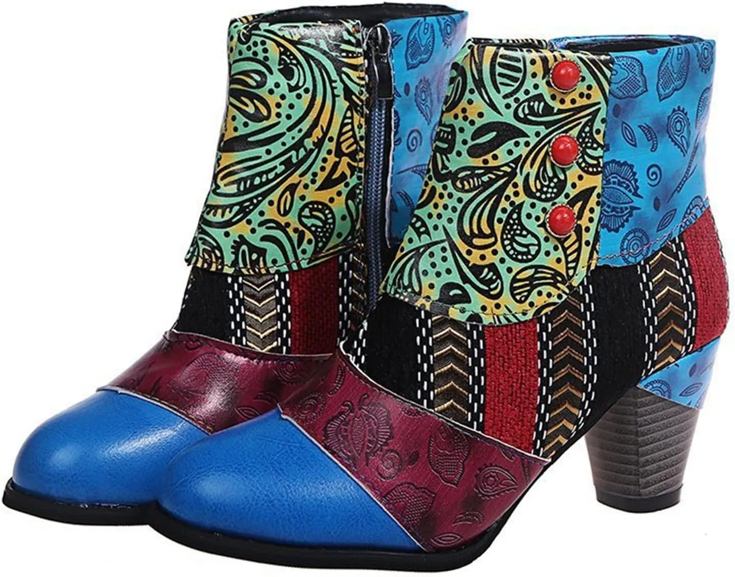 Lausiuoe Boots For Women Cowboy Style Ankle Booties Fashion Toe Stacked Mid Heel Short Boots Side Zipper Western Shoes