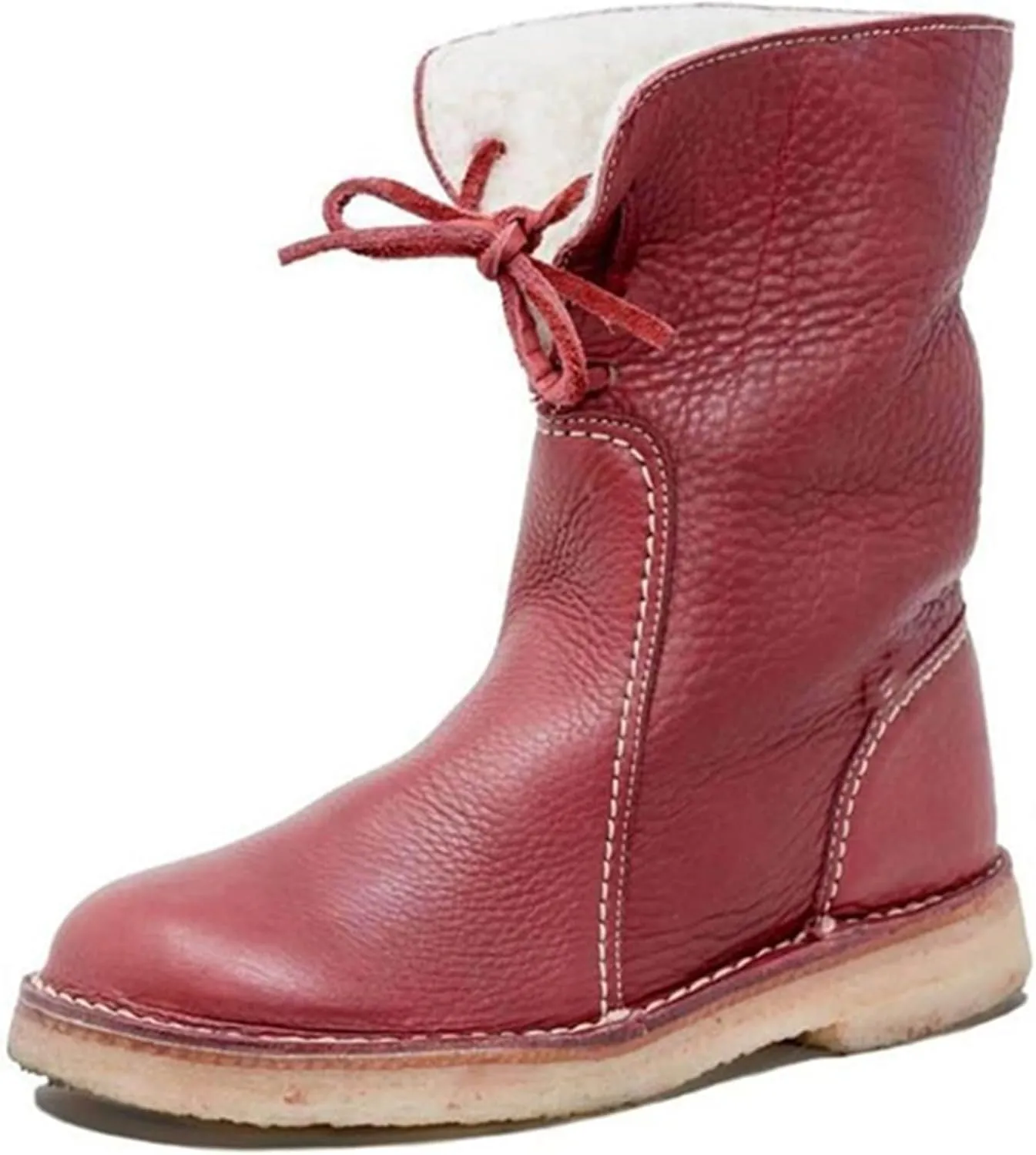 Leather Water Proof Insulated Boots for Women Fashionable Solid Mid Calf Boots Fleece Lined Warm Womens Mid Hiking Shoes