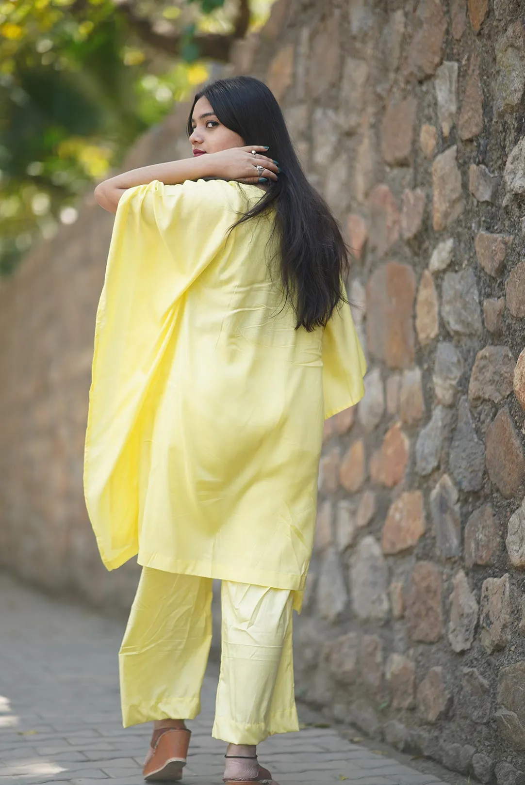 Lemon Rayon Kurti & Palazzo - Firoza Bagh