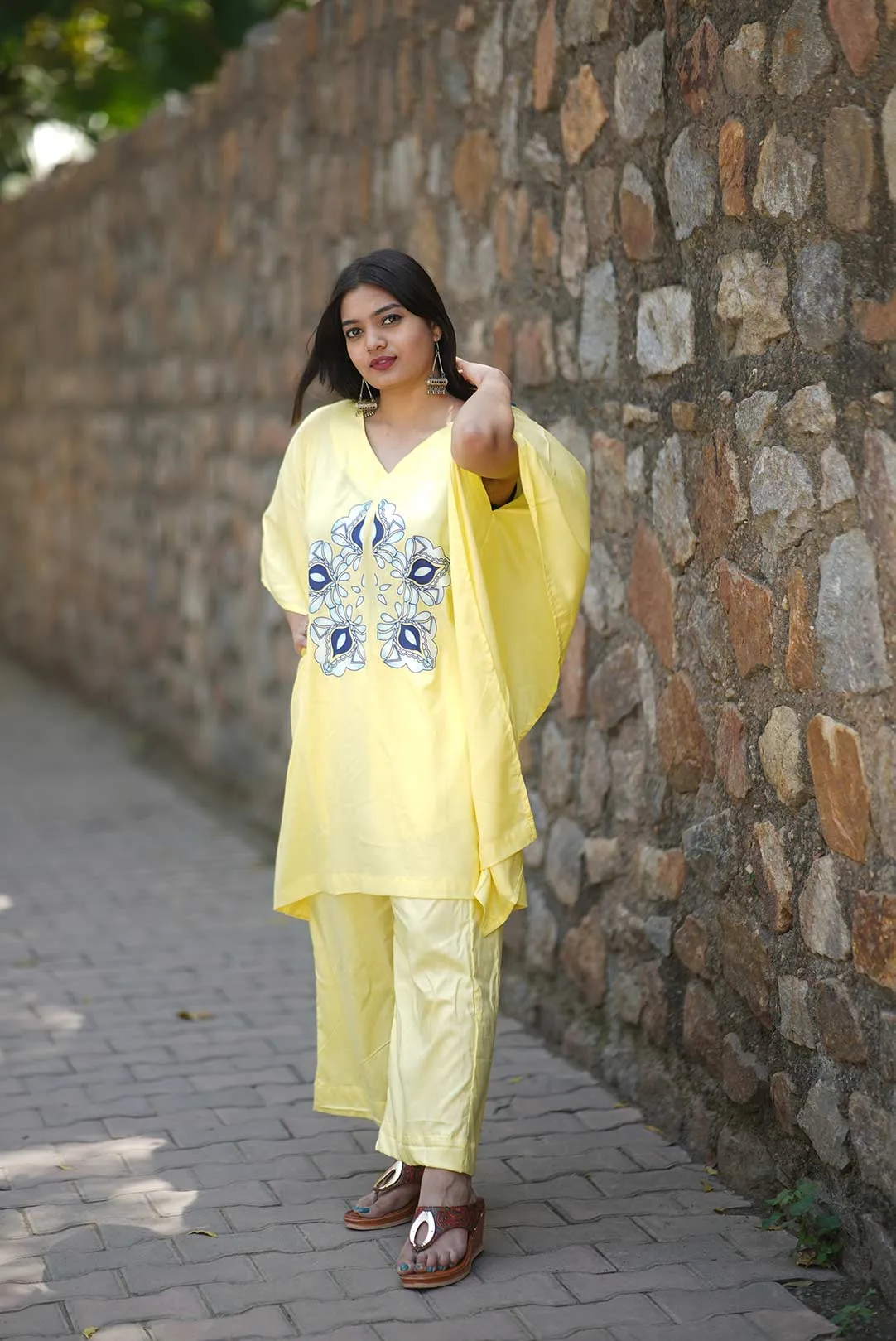 Lemon Rayon Kurti & Palazzo - Firoza Bagh