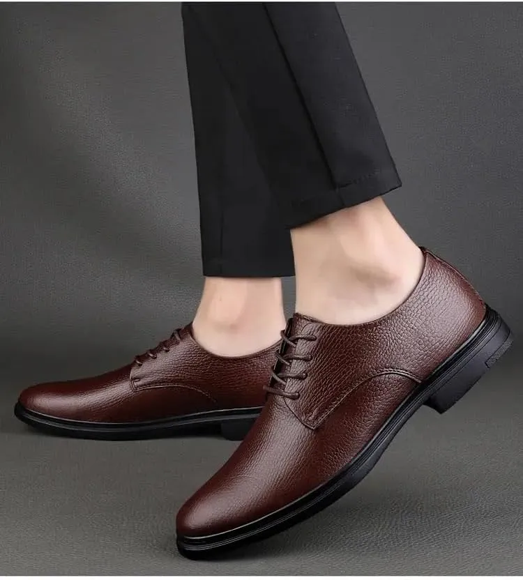 Men's Business Leather Shoes, Classic Oxford Leather Dress Shoes for Men Lace Up Breathable Office Shoes Wedding Footwear Big Size