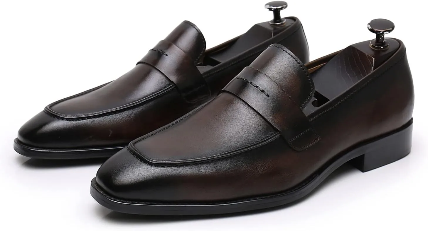 Men's Dress Leather Shoes Formal Oxford Shoes for Men Round Toe Casual Business Leather Shoes Comfortable Wedding Shoes Slip On Leather Driving Shoes,Brown,9US/43EU
