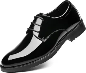 Men's Dress Shoes Faux Patent Leather Oxford Dress Shoes, Casual Business Oxford Leather Shoes Formal Tuxedo Shoes for Men