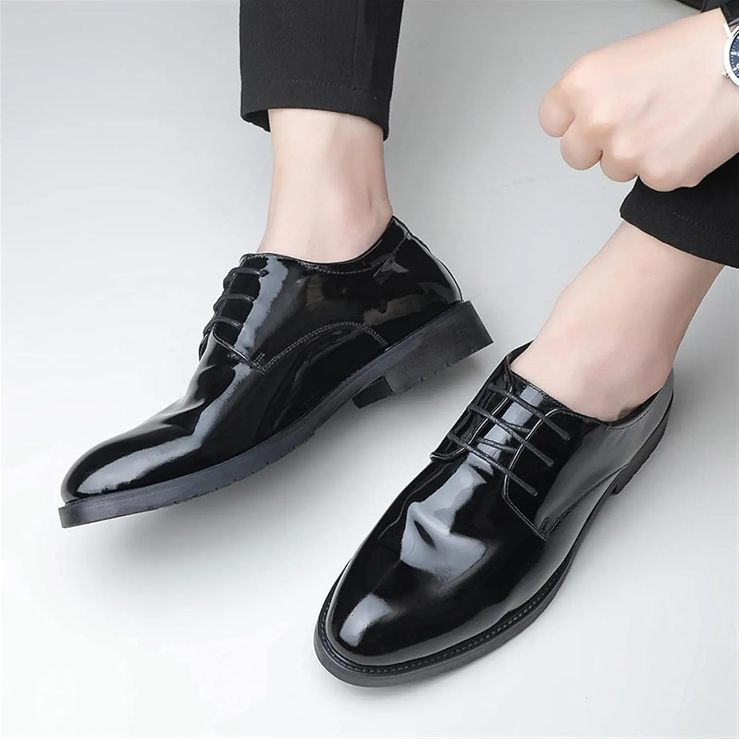 Men's Dress Shoes Faux Patent Leather Oxford Dress Shoes, Casual Business Oxford Leather Shoes Formal Tuxedo Shoes for Men