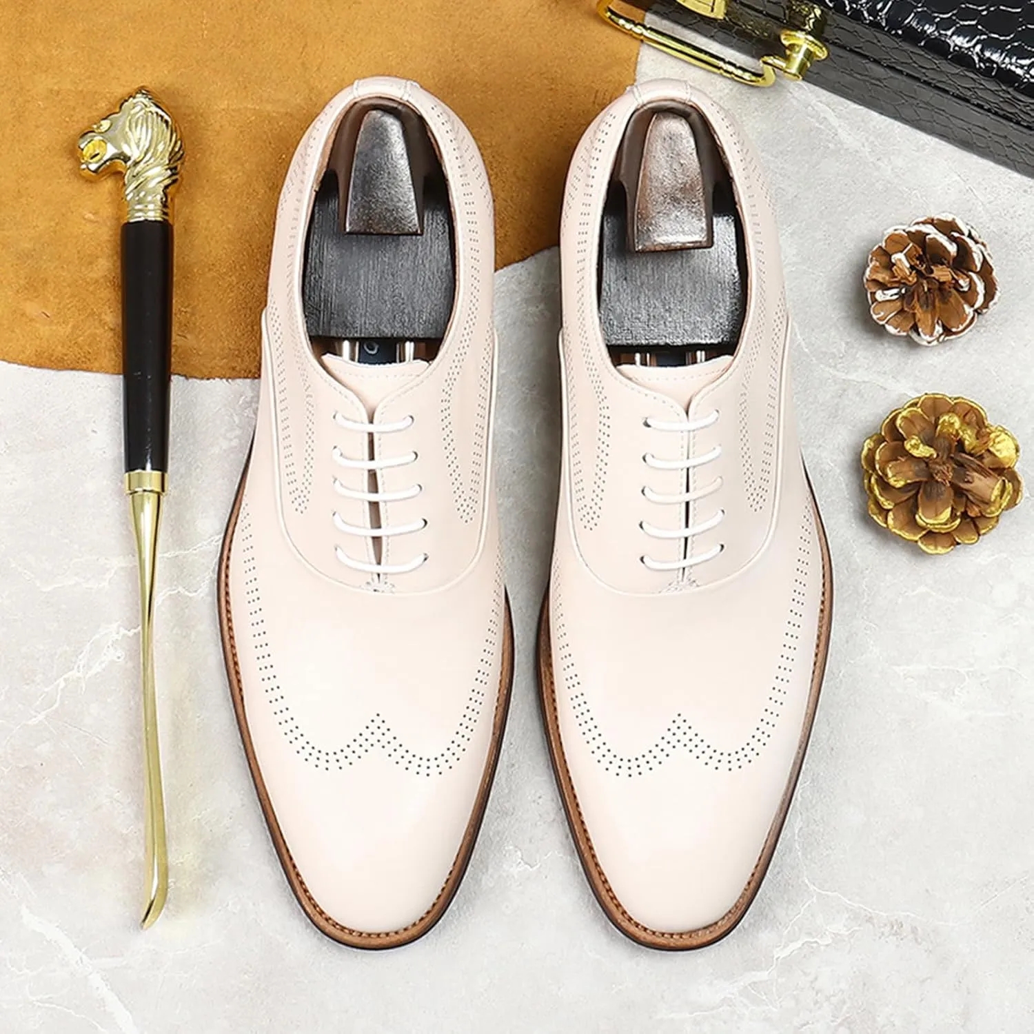 Mens Lace Up Oxford Genuine Leather Wingtip Brogue Casual Leather Shoes Smart Office Work Formal Shoes