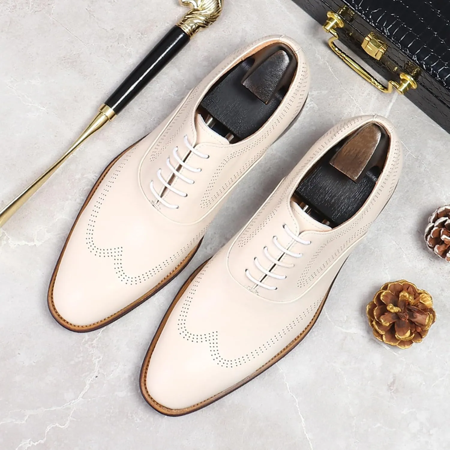 Mens Lace Up Oxford Genuine Leather Wingtip Brogue Casual Leather Shoes Smart Office Work Formal Shoes