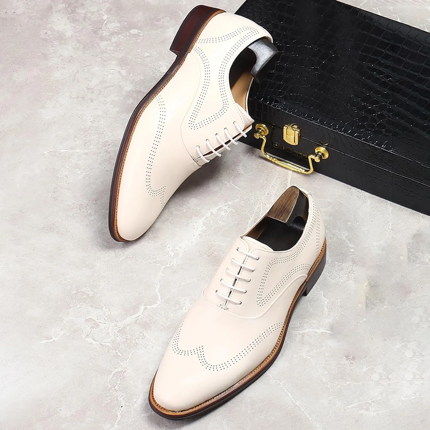 Mens Lace Up Oxford Genuine Leather Wingtip Brogue Casual Leather Shoes Smart Office Work Formal Shoes