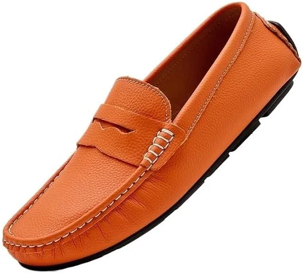 Men's Loafers - Round Toe Solid Color Faux Leather Loafers, Flexible Lightweight Comfortable Slip-Ons for Driving, Casual, and Wedding Wear