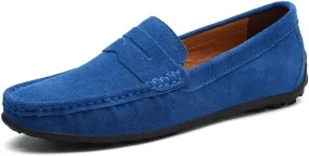 Men's Loafers Shoes Genuine Leather Round Toe Stitching Details Suede Vamp Rubber Sole Penny Loafer Slip Resistant Lightweight Flexible Wedding