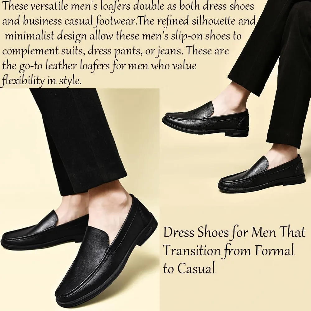 Men's Loafers Slip-On Dress Shoes ?C Men's Genuine Leather Business Casual Shoes,Hollow and Breathable Comfortable,Suitable for Work,Office Or Daily Wear