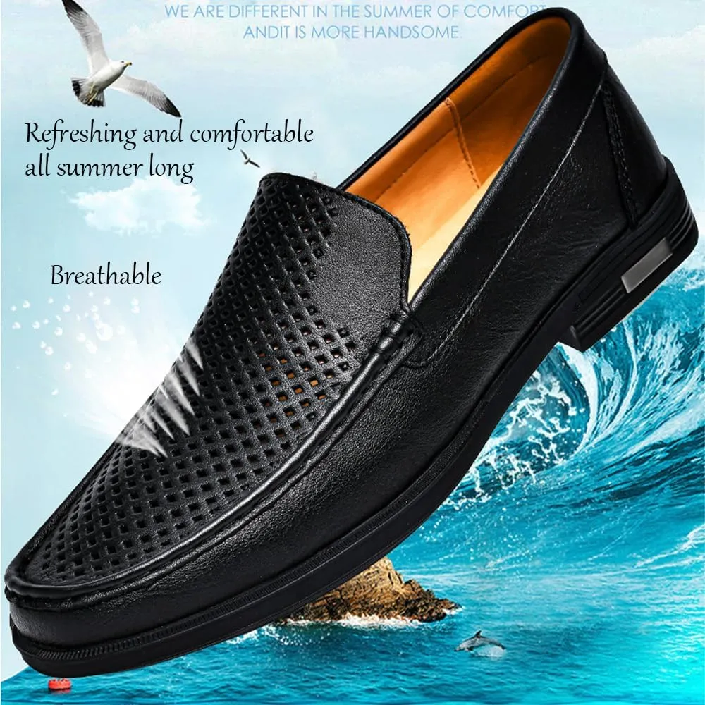 Men's Loafers Slip-On Dress Shoes ?C Men's Genuine Leather Business Casual Shoes,Hollow and Breathable Comfortable,Suitable for Work,Office Or Daily Wear