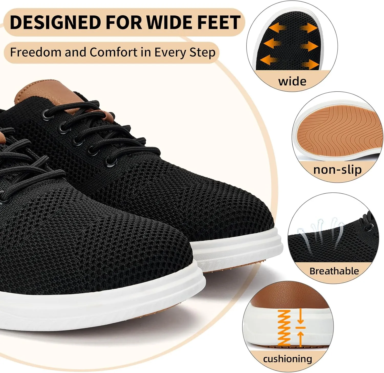 Men's Wide Toe Box Sneaker Casual Business Shoes | Breathable, Slip-Resistant, and Long-Lasting | Perfect for Office or Casual Wear | All-Day Comfort