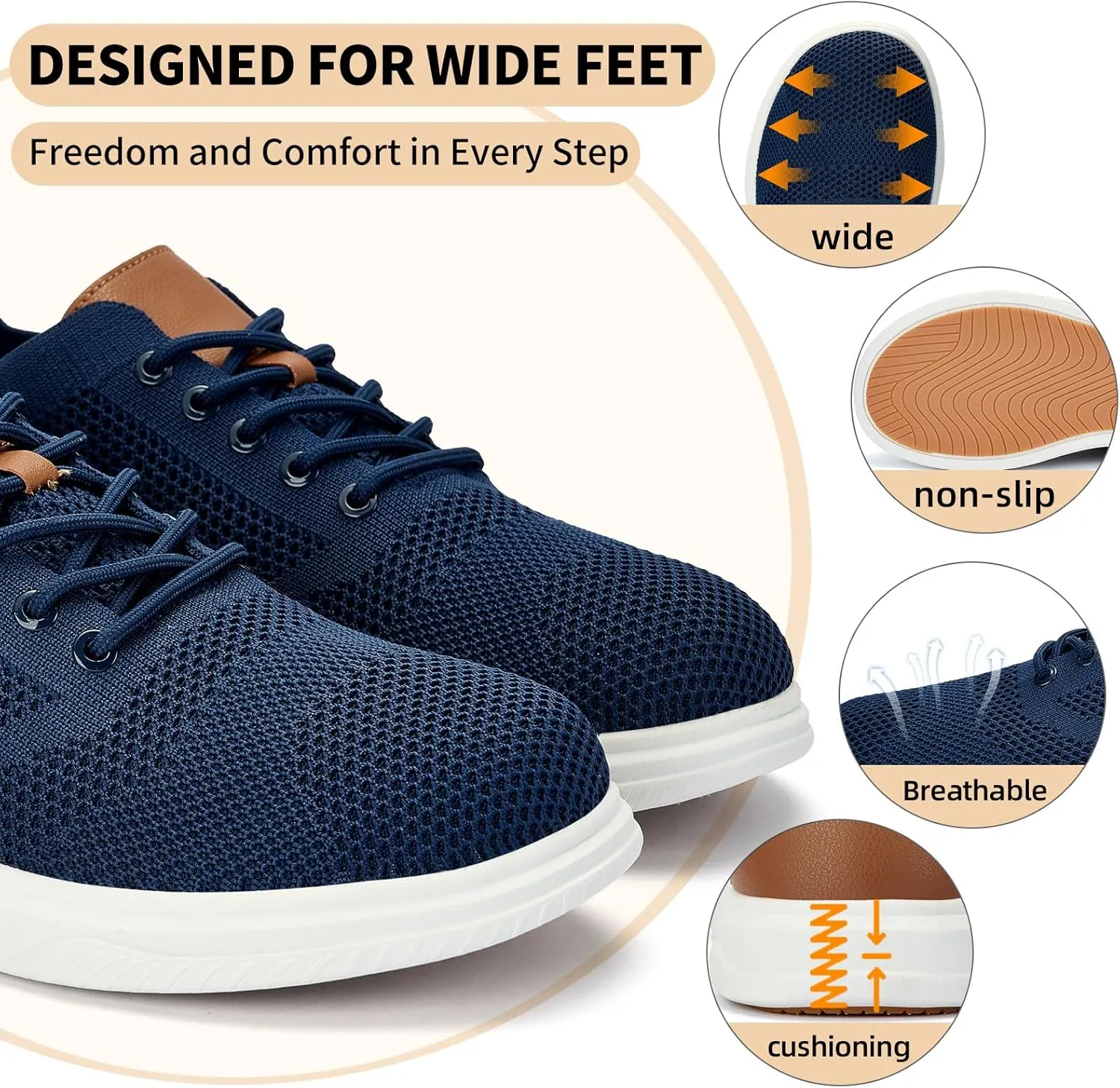 Men's Wide Toe Box Sneaker Casual Business Shoes | Breathable, Slip-Resistant, and Long-Lasting | Perfect for Office or Casual Wear | All-Day Comfort