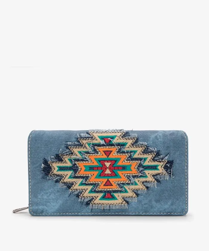 Montana West Embroidered Aztec Denim Tote Set