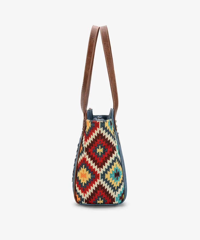 Montana West Embroidered Aztec Denim Tote Set