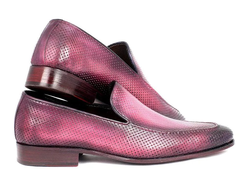Paul Parkman Perforated Leather Loafers Purple