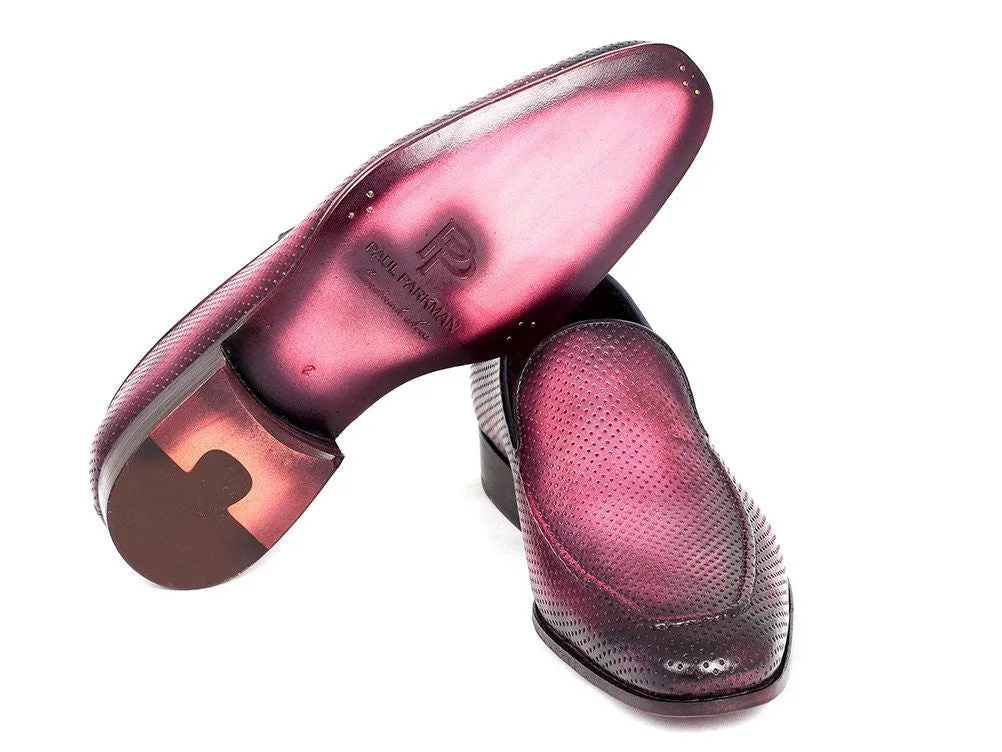 Paul Parkman Perforated Leather Loafers Purple